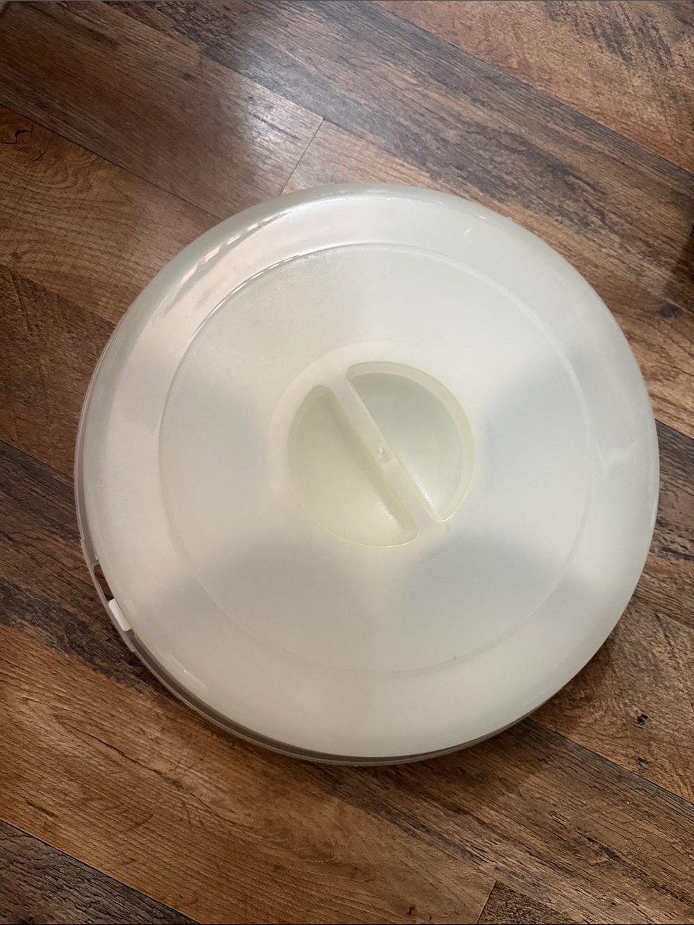 Vintage White Round Food Storage Container with Venting Lid